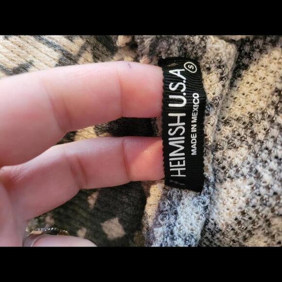 NWOT Heimish USA small grey & cream aztek print long peplum cardigan swester - Picture 3 of 4
